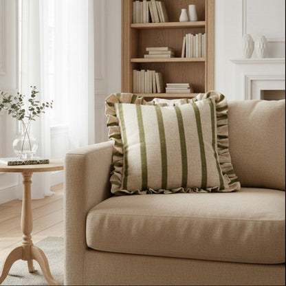 Connie Striped Ruffle Frill Square Cushion Cover - 4 Colours