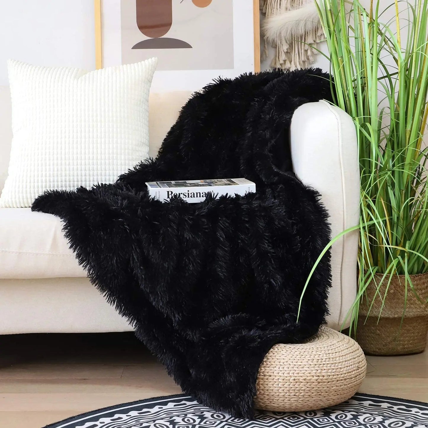 Cosy Winter Faux Fur Fleece Sherpa Throw - Grey, Ivory, White & Black Lilly & Lula