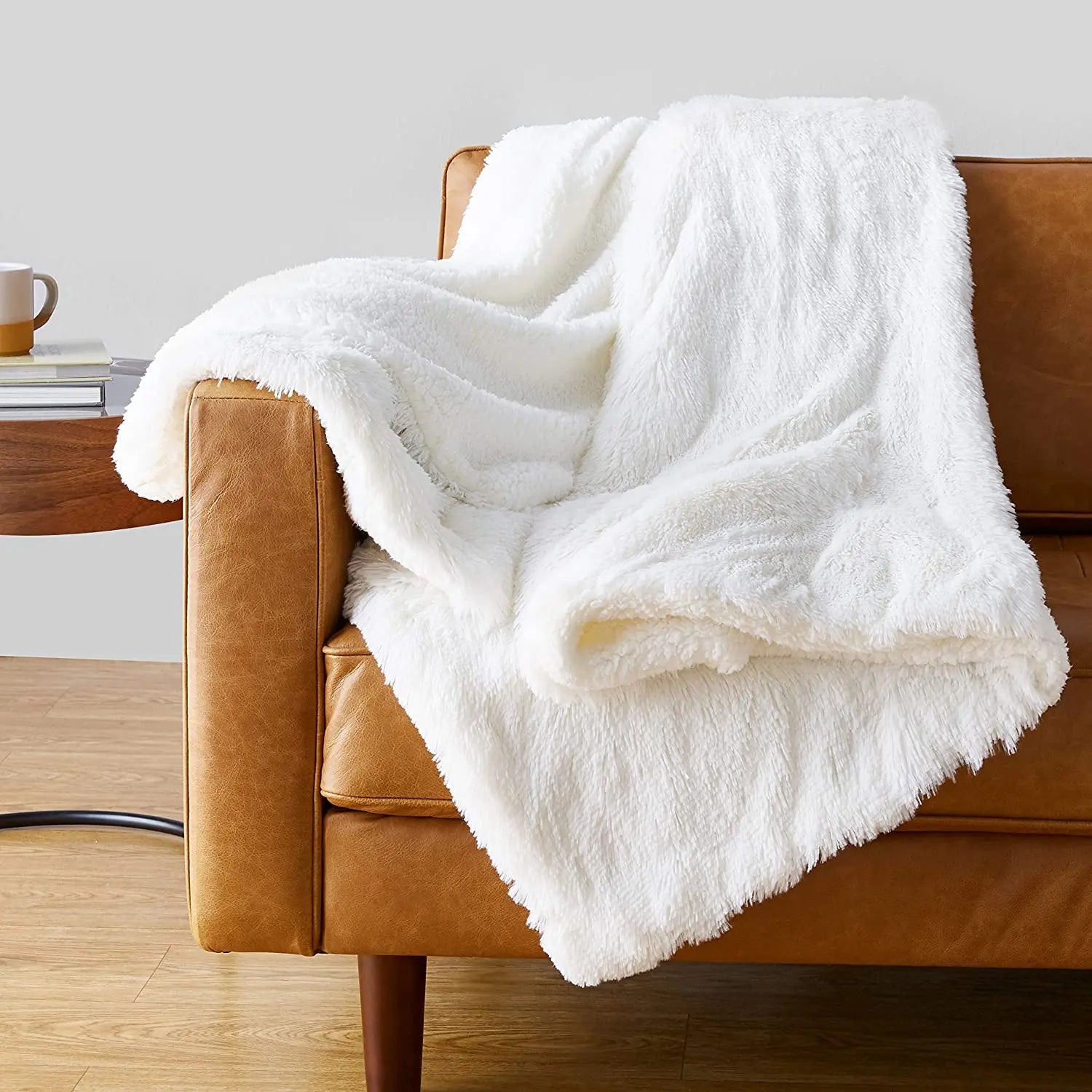 Cosy Winter Faux Fur Fleece Sherpa Throw - Grey, Ivory, White & Black Lilly & Lula