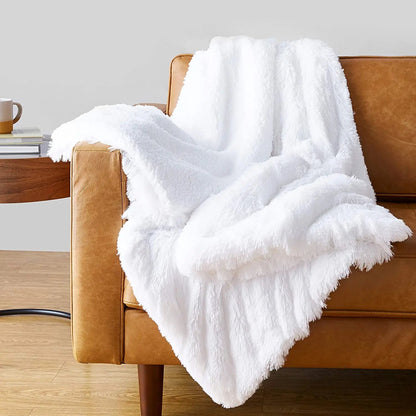 Cosy Winter Faux Fur Fleece Sherpa Throw - Grey, Ivory, White & Black Lilly & Lula