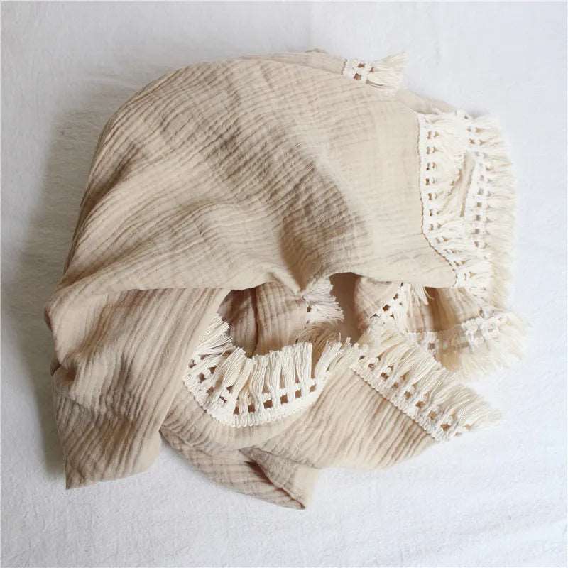 Cotton Muslin Swaddle Blanket for Baby with Tassel Detail - 3 Colours Lilly & Lula