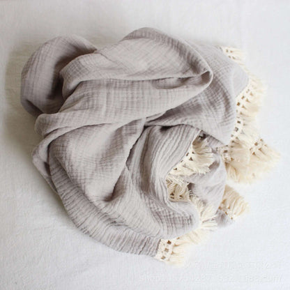 Cotton Muslin Swaddle Blanket for Baby with Tassel Detail - 3 Colours Lilly & Lula