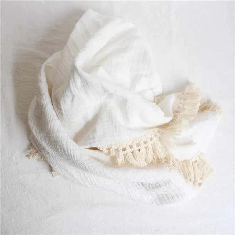 Cotton Muslin Swaddle Blanket for Baby with Tassel Detail - 3 Colours Lilly & Lula