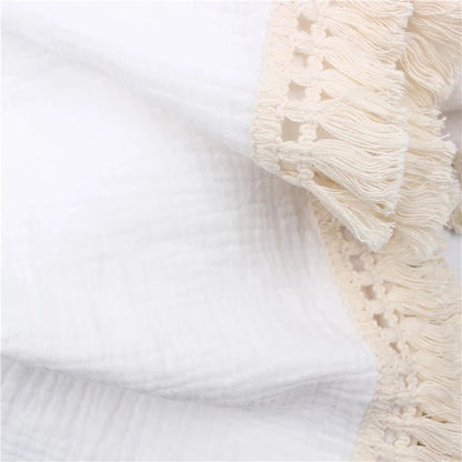 Cotton Muslin Swaddle Blanket for Baby with Tassel Detail - 3 Colours Lilly & Lula