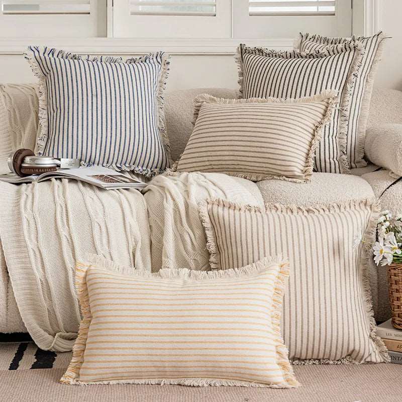 Lilly Lula Decorative Nordic Striped Jacquard Cotton Pillow Covers 6 Colours