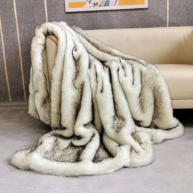 Double Layer Arctic Luxury Faux Fox Fur Throw - Silver, White, Brown & Gold Lilly & Lula