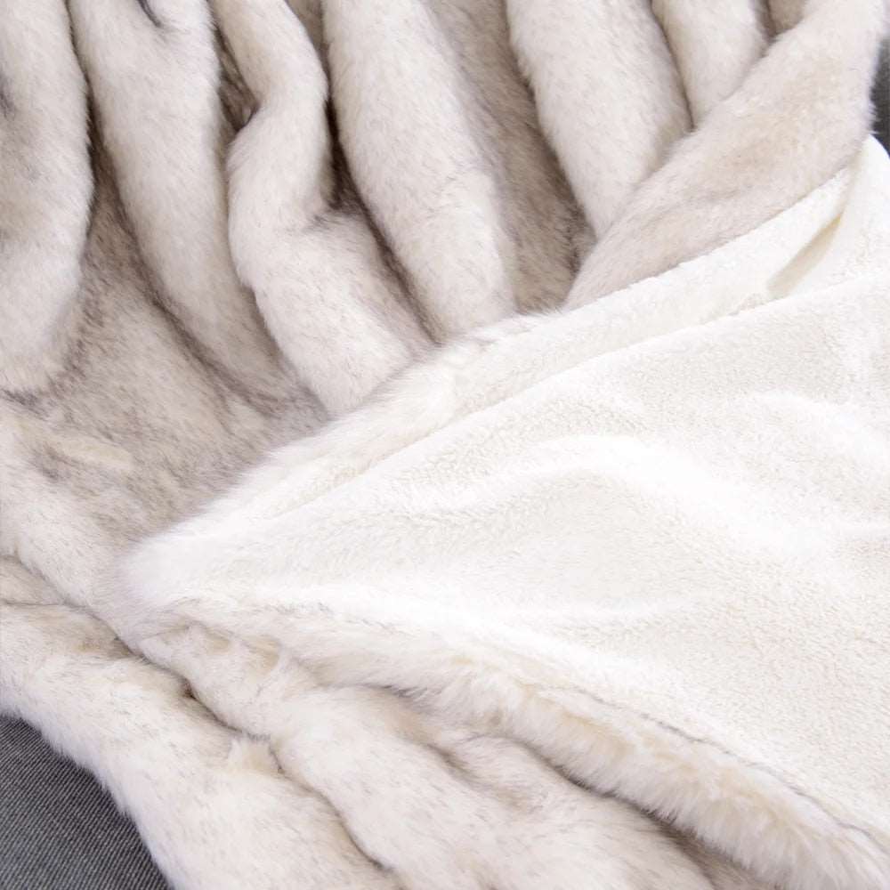 Double Layer Arctic Luxury Faux Fox Fur Throw - Silver, White, Brown & Gold Lilly & Lula