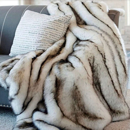 Double Layer Arctic Luxury Faux Fox Fur Throw - Silver, White, Brown & Gold Lilly & Lula