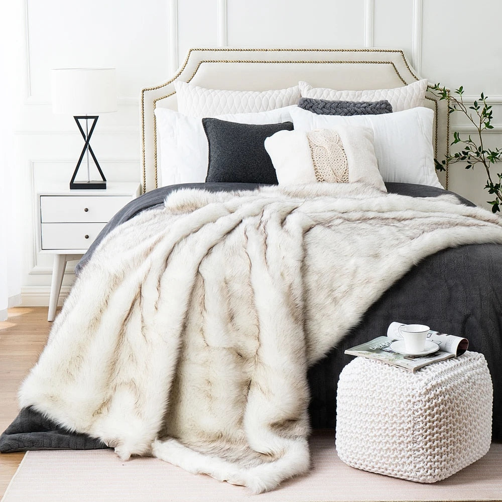 Double Layer Arctic Luxury Faux Fox Fur Throw - Silver, White, Brown & Gold Lilly & Lula