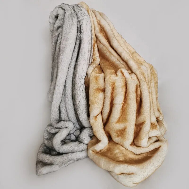 Double Layer Arctic Luxury Faux Fox Fur Throw - Silver, White, Brown & Gold Lilly & Lula