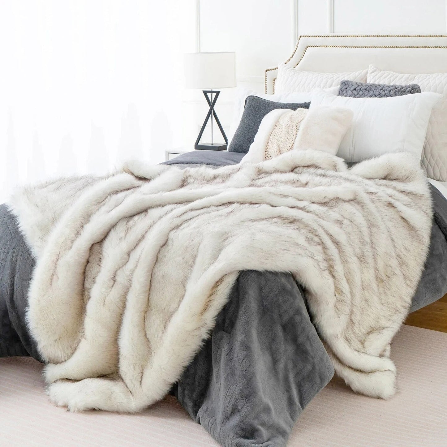 Double Layer Arctic Luxury Faux Fox Fur Throw - Silver, White, Brown & Gold Lilly & Lula