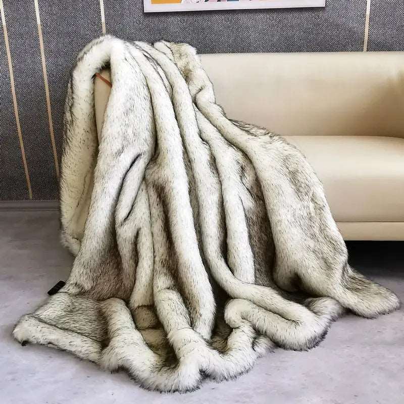 Double Layer Arctic Luxury Faux Fox Fur Throw - Silver, White, Brown & Gold Lilly & Lula