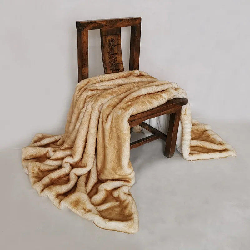 Double Layer Arctic Luxury Faux Fox Fur Throw - Silver, White, Brown & Gold Lilly & Lula