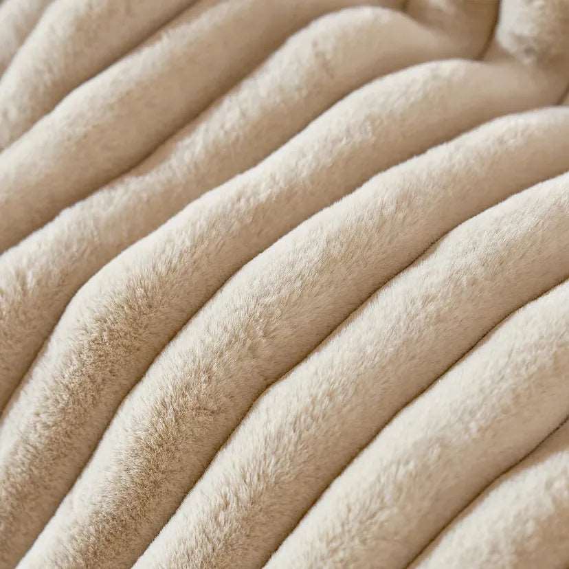 Double Layer Luxury Warm Faux Fur Throw Bedspread - Ivory, Grey & Latte Lilly & Lula