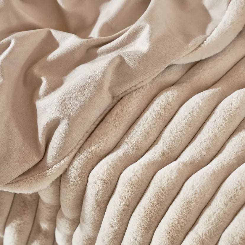 Double Layer Luxury Warm Faux Fur Throw Bedspread - Ivory, Grey & Latte Lilly & Lula