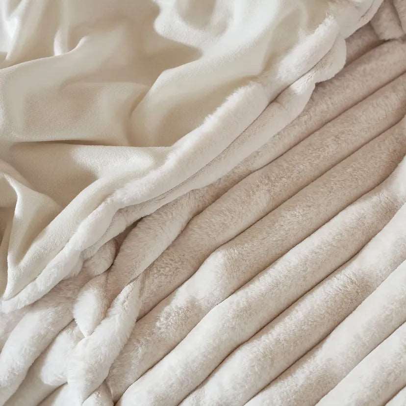 Double Layer Luxury Warm Faux Fur Throw Bedspread - Ivory, Grey & Latte Lilly & Lula