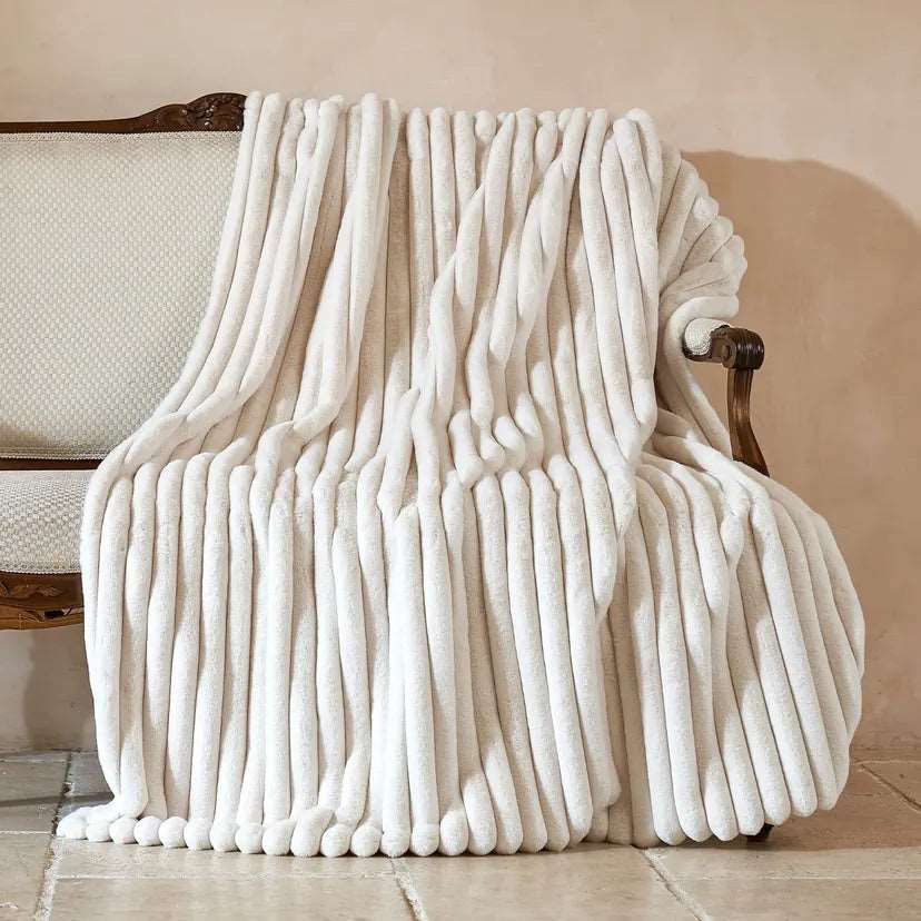 Double Layer Luxury Warm Faux Fur Throw Bedspread - Ivory, Grey & Latte Lilly & Lula