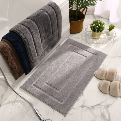 Eco-Friendly Microfibre Double Border Bath Mat - Beige, Grey, Navy & Brown Lilly & Lula