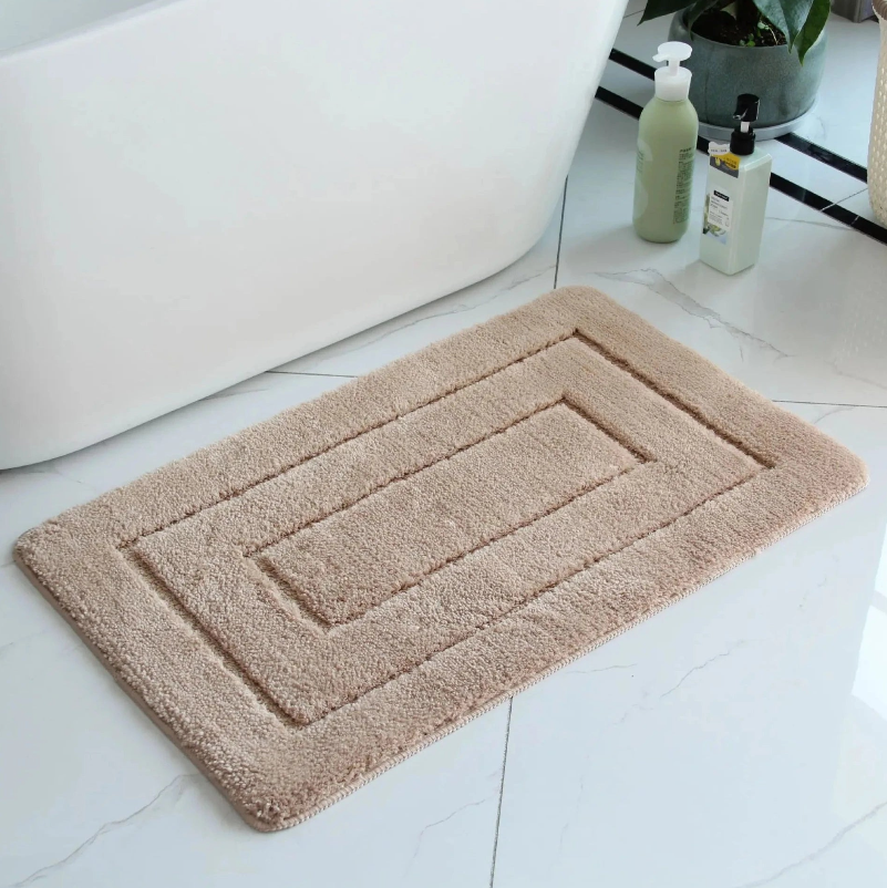 Eco-Friendly Microfibre Double Border Bath Mat - Beige, Grey, Navy & Brown Lilly & Lula