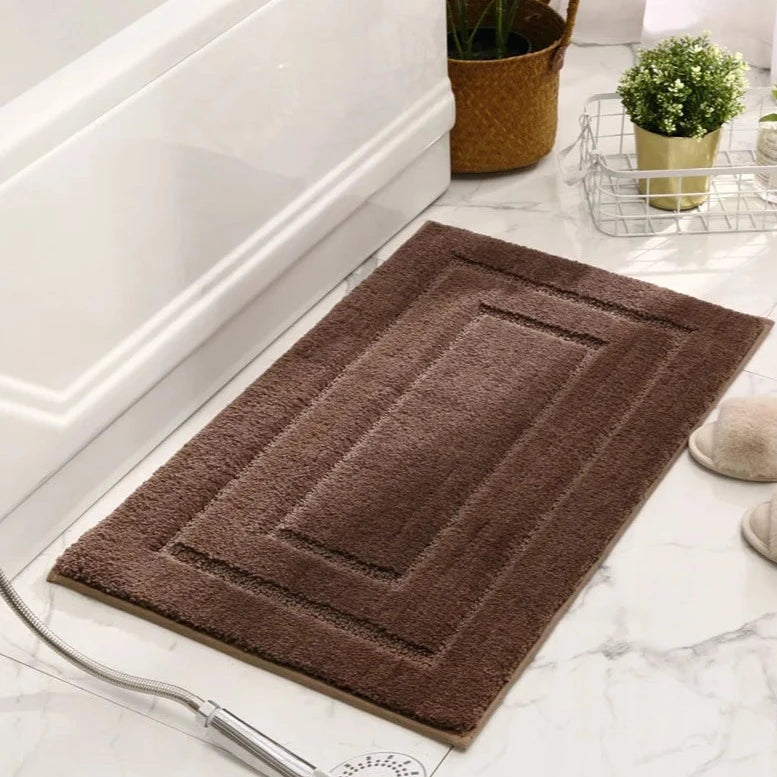 Eco-Friendly Microfibre Double Border Bath Mat - Beige, Grey, Navy & Brown Lilly & Lula