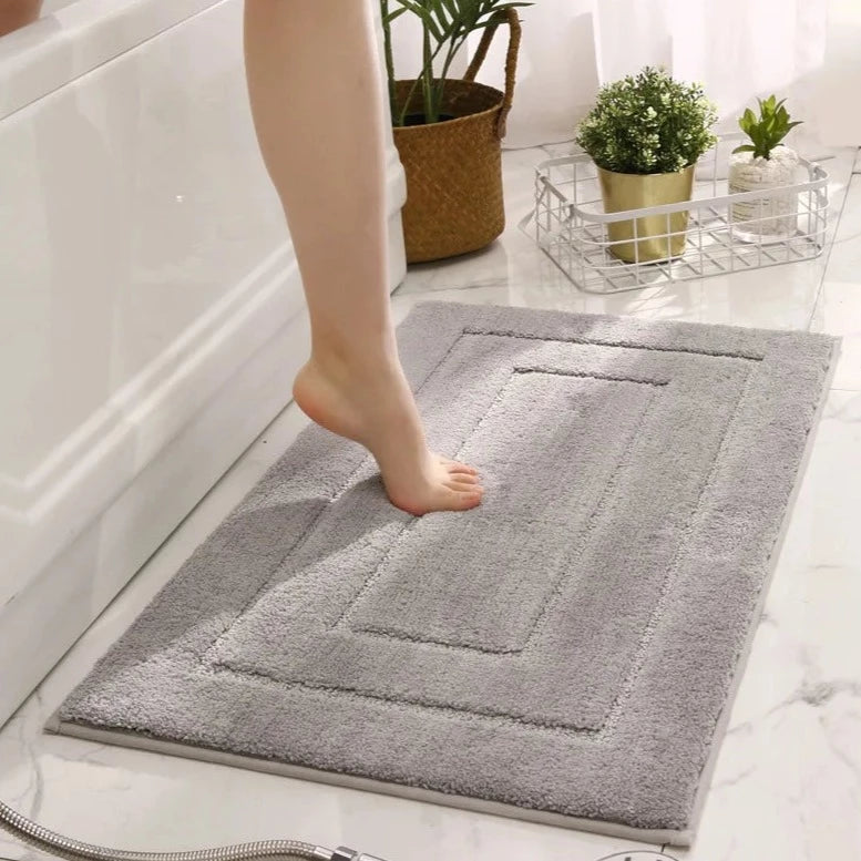 Eco-Friendly Microfibre Double Border Bath Mat - Beige, Grey, Navy & Brown Lilly & Lula