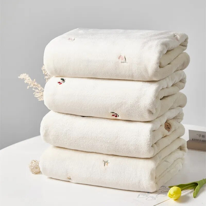 Embroidered White Fleece Baby Winter Throw Blanket - 4 Styles Lilly & Lula