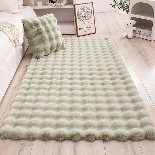 Fluffy & Supersoft Plush Bubble Nordic Rectangle Shaggy Rug - White, Beige, Grey, Ivory & Sage Green Lilly & Lula