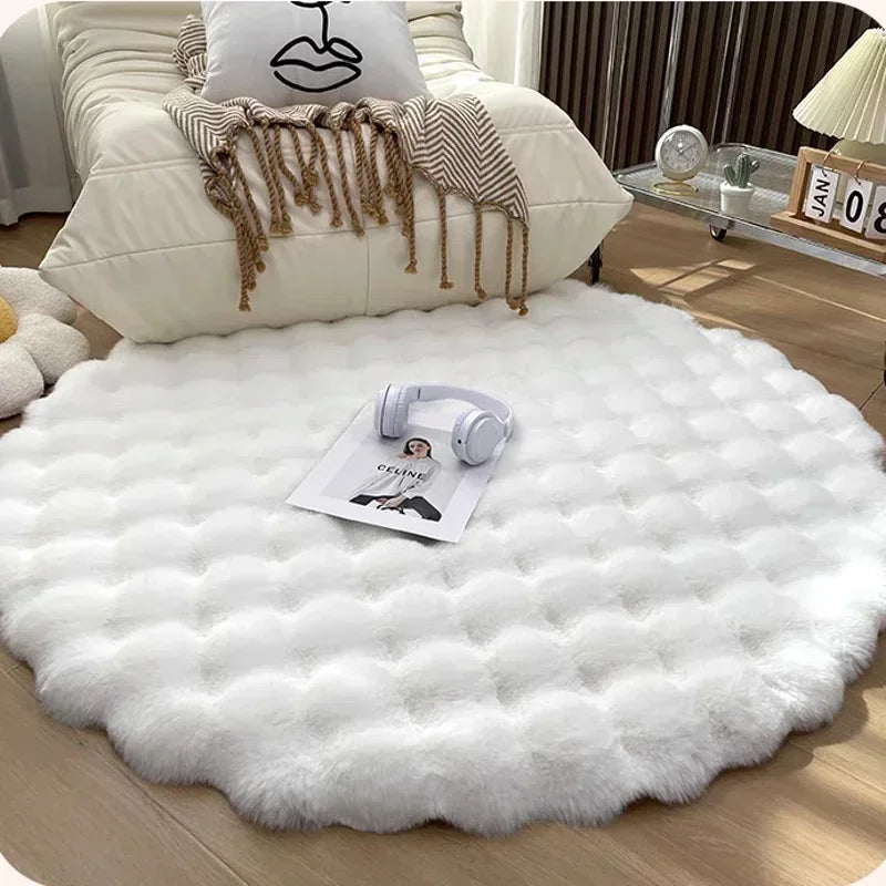 Fluffy & Supersoft Plush Nordic Round Shaggy Rug - White, Beige, Ivory & Sage Green Lilly & Lula