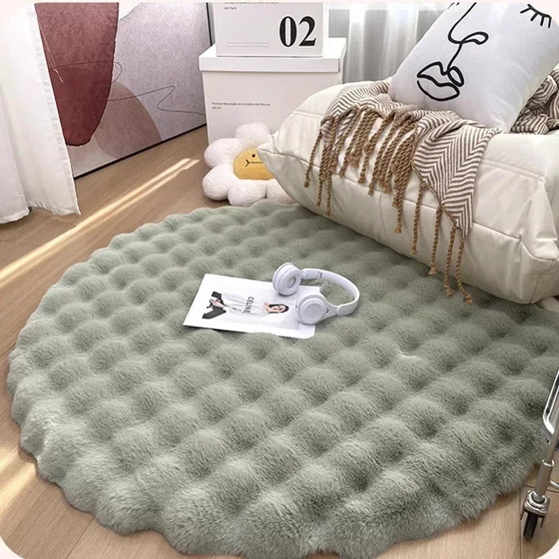 Fluffy & Supersoft Plush Nordic Round Shaggy Rug - White, Beige, Ivory & Sage Green Lilly & Lula