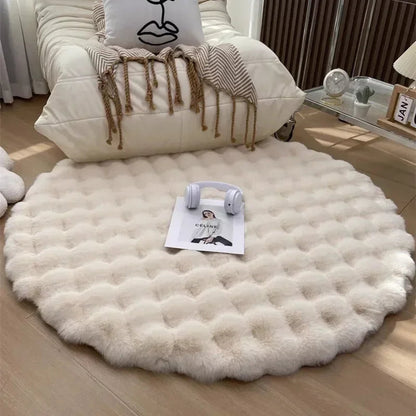 Fluffy & Supersoft Plush Nordic Round Shaggy Rug - White, Beige, Ivory & Sage Green Lilly & Lula