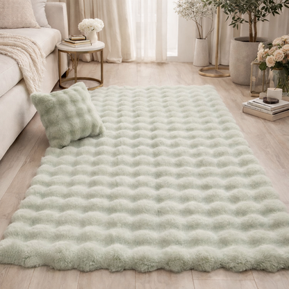 Fluffy & Supersoft Plush Bubble Nordic Rectangle Shaggy Rug - White, Beige, Grey, Ivory & Sage Green