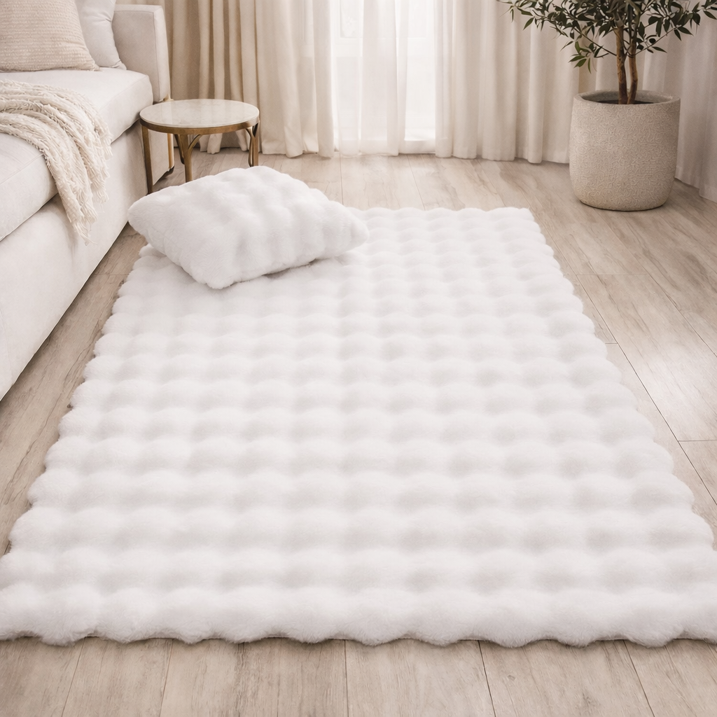Fluffy & Supersoft Plush Bubble Nordic Rectangle Shaggy Rug - White, Beige, Grey, Ivory & Sage Green