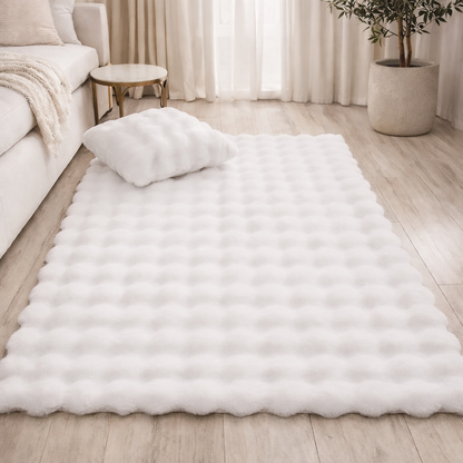 Fluffy & Supersoft Plush Bubble Nordic Rectangle Shaggy Rug - White, Beige, Grey, Ivory & Sage Green