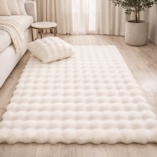 Fluffy & Supersoft Plush Bubble Nordic Rectangle Shaggy Rug - White, Beige, Grey, Ivory & Sage Green