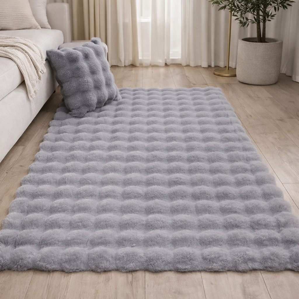 Fluffy & Supersoft Plush Bubble Nordic Rectangle Shaggy Rug - White, Beige, Grey, Ivory & Sage Green