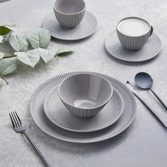 Grey Scandi Inspired 20-Piece Stoneware Handmade Dinner Set for 4 People Lilly & Lula