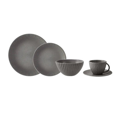 Grey Scandi Inspired 20-Piece Stoneware Handmade Dinner Set for 4 People Lilly & Lula