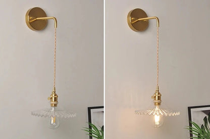 Modern LED Flared Nordic Clear Glass Brass Wall Light - Tapered & Flush