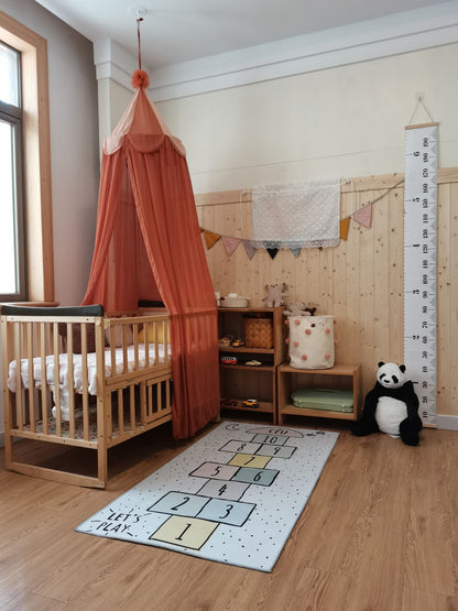 Kids Bed Canopy With Pom Pom Detail - Pink, Grey & Brown