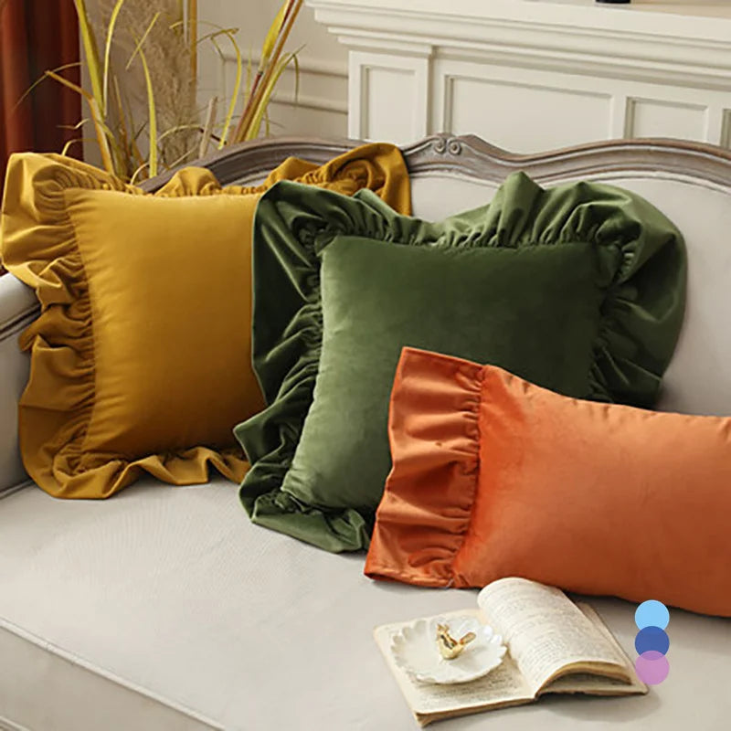 Luxurious Velvet Cushion Covers with Large Ruffle - 5 Colours