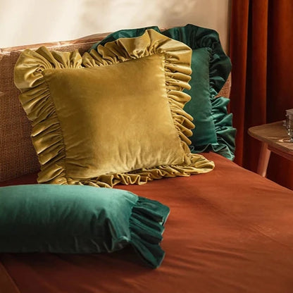 Luxurious Velvet Cushion Covers with Large Ruffle - 5 Colours