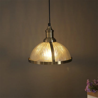 Industrial Ceiling Pendant Light Fitting with Glass Dome Drop & Bronze Details