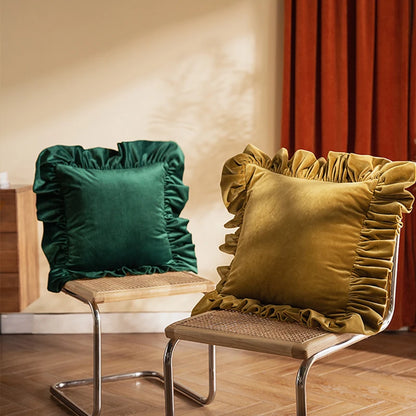 Luxurious Velvet Cushion Covers with Large Ruffle - 5 Colours