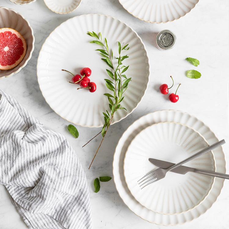 White Scalloped Ceramic Tableware Plates & Bowls - 6 Sizes & Sets