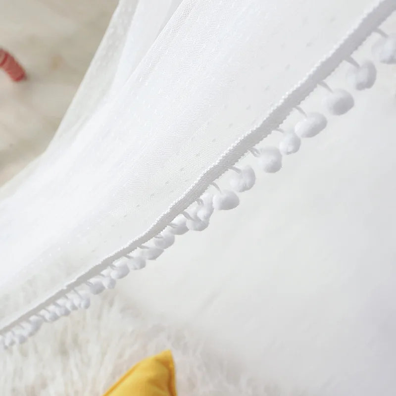 Kids Bed Canopy With Pom Pom Detail - Pink & Blue