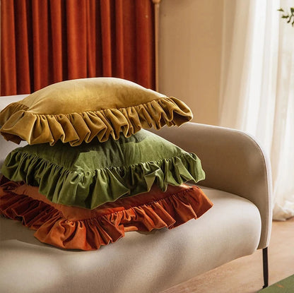 Luxurious Velvet Cushion Covers with Large Ruffle - 5 Colours