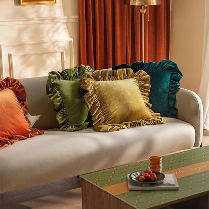 Luxurious Velvet Cushion Covers with Large Ruffle - 5 Colours