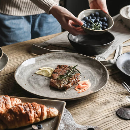 Grey Rustic Ceramic Nordic Tableware Plates & Bowls - Various Sizes