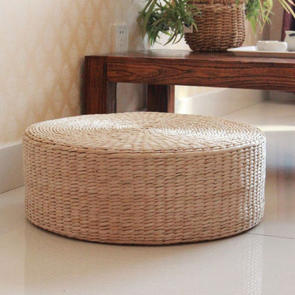 Natural Hand Knitted Round Straw Tatami Sitting Meditation Cushion - 3 Sizes