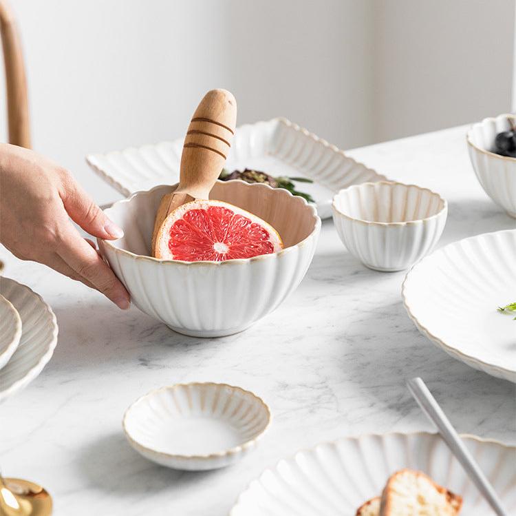 White Scalloped Ceramic Tableware Plates & Bowls - 6 Sizes & Sets